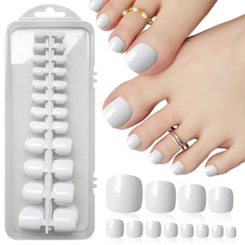 LoveOurHome 240pc White False Toe Nails Colored Press on Toenails Full Cover Short Square Fake Toenails Artificial Pedicure Tips with Tabs Glue for Women Girls