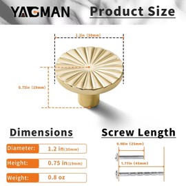 Yagman 5 Pack Kitchen Cabinet Knobs Round Sunflower Dresser Knob Modern Drawer Hardware Cupboard Handles Furniture Knobs for Bathroom Single Hole Knobs for Wardrobe Brushed Gold TYH-BG-K5