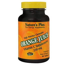 Natures Plus Orange Juice Chewable Vitamin C - 250 mg, 90 Vegetarian Tablets - High Potency Immune Support Supplement, Antioxidant - Gentle On Stomach - Gluten-Free - 90 Servings
