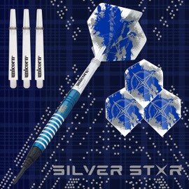 Unicorn Soft Tip Darts Set | Gary Anderson Blue Silver Star | 80% Tungsten Barrels with Titanium Coating | Epic Tips | 17 g