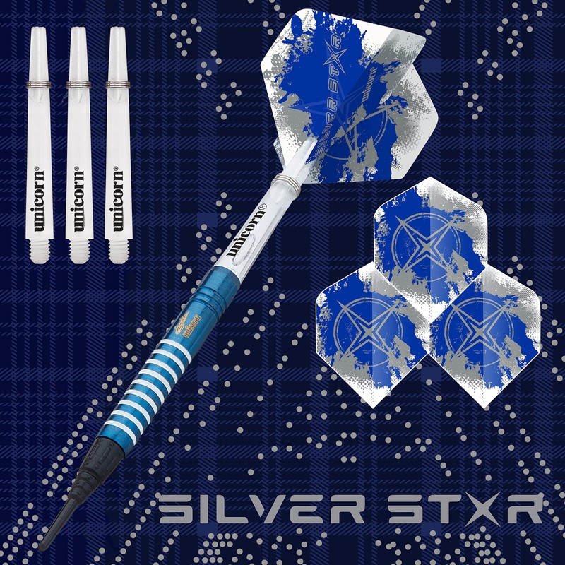 Unicorn Soft Tip Darts Set | Gary Anderson Blue Silver