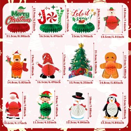 Liliful 12 Pcs Christmas Party Honeycomb Centerpieces Xmas Table Decorations Gingerbread Man Winter Holiday Center Pieces with Santa Claus Christmas Tree Snowman Gnome for Christmas Party Table Signs