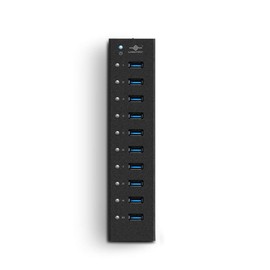 Vantec 10-Port USB 3.0 Hub, Aluminum, Full Powered, Mountable, with All Ports Data & Charging Up to 1.5A, BC 1.2, Premium 12V/5A, 60W Power Adapter (UGT-AH110U3-BK),Black