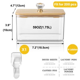 Dounozzi Dryer Sheet Holder with Lid, Clear Dryer Sheet Container, Dryer Sheet Dispenser with 4 Labels, Laundry Sheet Holder for Laundry Room and Organization
