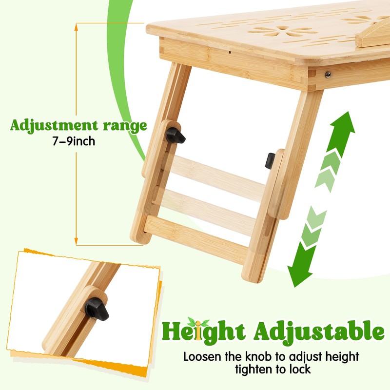 Bamboo Laptop Desk, Adjustable Foldable Bed Tray Table for Bed,