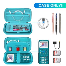 BOVKE Hard Calculator Case for Texas Instruments TI-84 Plus CE Color Graphing Calculator/TI-84 Plus/TI-83 Plus CE, Extra Zipped Pocket for USB Cables, Charger, Manual and More, Turquoise