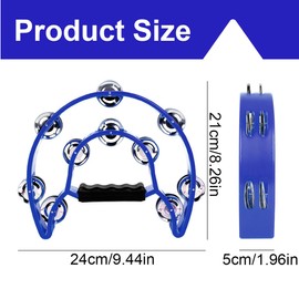 GXGM Tambourine, Half Moon Tambourine, Tambourine Hand Crescent Shaped Bell Ring, Clamp Wreath with Handle, for Aldult Beginners, KTV & Party - Blue, blue