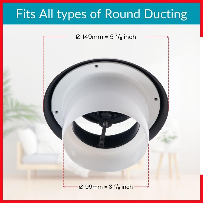 TURvent 4 inch Black/Anthracite Plastic Diffuser - Adjustable Vent Cover