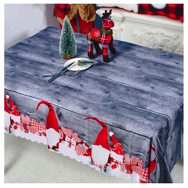 150 x 180 cm Party Tablecloth Christmas Rectangular Polyester Tablecloth Reusable Table Runner with Gnome Motif Washable Table Linen for Party Christmas Birthday Garden Kitchen etc.
