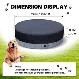 SAFANA 72" Round Dog Pool Cover [Upgrade 420D Thickened] 6ft Portable Dog Pet Bath Pool Cover 71/72 inch, Durable Foldable Round Inflatable Swimming Pool Cover, Drawstring Design Windproof Dustproof