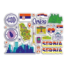 A5 Sticker Sheet Serbia Landmarks Vinyl Stickers - Serbian Map Airport Stamp Skyline Flag Travel Holiday City Country Aesthetic #80363