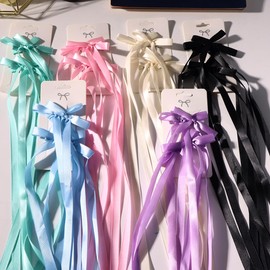 MOTIBACK 12PCS Silky Satin Hair Bows ，Hair Clip Ribbon Accessories Ponytail Holder Slides Metal Clips French Barrette Accessories Hair Bow for Women Girls