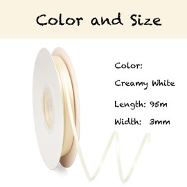 Cream White 3 mm Satin Ribbon 95 Metres, Polyester Ribbon, Beautify Your Crafts and Celebrations, Ideal for Gift Wrapping, Decorations, Wedding Car Ribbons, Ribbons for Crafts