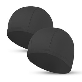 Wholelovein Cloth Swim Cap (Black), 2pcs - Comfortable, Durable, Non-Waterproof for Women, Men & Kids, Protects Hair - One Size, Nylon, Unisex