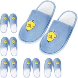 NUHUi - 6 pares de pantuflas desechables de spa para niños de 4 a 8 años, pantuflas de hotel para niños, invitados, spa, sonriente, color amarillo, tamaño 2.5-3, Azul, 4.5-5 Years Toddler