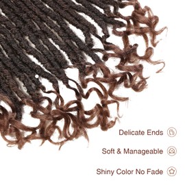 FANCEE 16 Inch Goddess Locs Crochet Hair with Curly Ends Ombre Brown Pre-Looped Knotless Faux Locs for Black Women 8 Packs 96 Strands Pre-Twisted Soft Locs Synthetic Dreadlock Extensions(1B30)