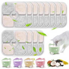 PlsMupn Pack of 12 Cat Fountain Filters for Cat Fountain, Replacement Filter for 2.5 L Cat Drinking Fountain, Filter Drinking Fountain, Triple Filter System with Activated Carbon & Resin, for Cats and