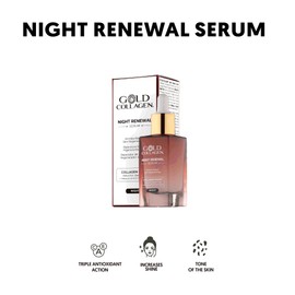 GOLD COLLAGEN Night Renewal - Face Serum for a Boost of Collagen & Elastin, Skin Regenerator & Natural Substitute for Retinol - Anti Aging Face Serum Against Fine Lines & Wrinkles - Alcohol Free 30 ml