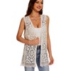 Women's Crochet Floral Boho Lace Trim Sleeveless Kimono Open Front