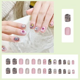 Thokono Press On Nails Pack of 24 Short Square Stick On Nails Red Plain (Pink, Medium)