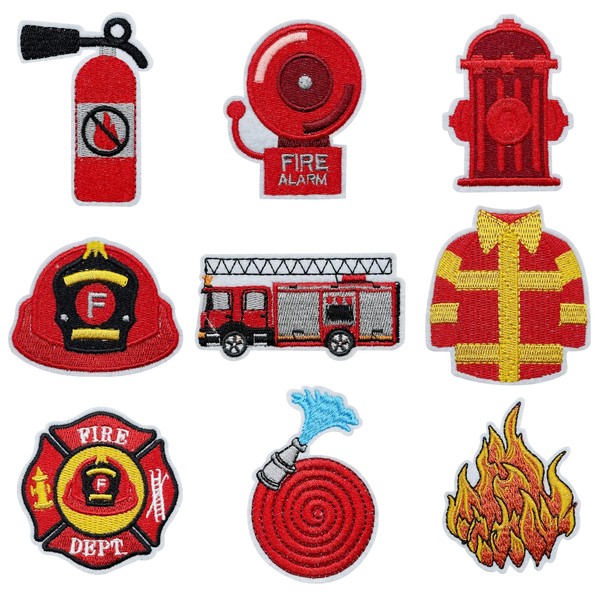 Attuslla 9 PCS Firefighting Theme Iron on Patches, Firefighter Sew