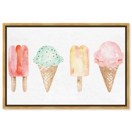 The Oliver Gal Artist Co. Food and Cuisine Framed Wall Art Canvas Prints Scream' Ice Cream and Milkshakes Home Décor, 15" x 10", White, Pink