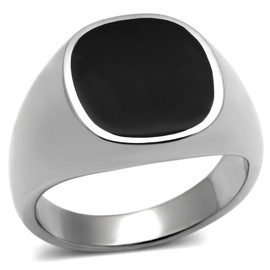 YourJewelleryBox Mens Onyx Ring Signet Pinky Stainless Steel Stamped Silver Classy Classic TK595 U