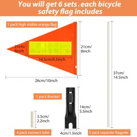 Tatuo 2 Sets 6 Feet Bicycle Safety Flag Pole, Splicing Safety Flag with Bicycle Mounting Bracket, Height Adjustable Waterproof Orange Safety Flag Glass Fiber Pole for Safety Outdoor Cycling Supplies