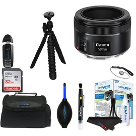 Canon EF 50mm f/1.8 STM Lens with PixiBytes Basic Bundle (Renewed)