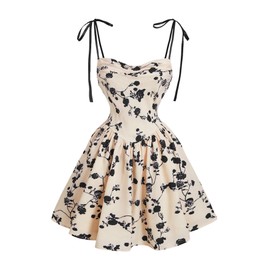 Milumia Women's Floral Flared Short Dresses Tie Shoulder Spaghetti Strap Summer Dress Apricot Small