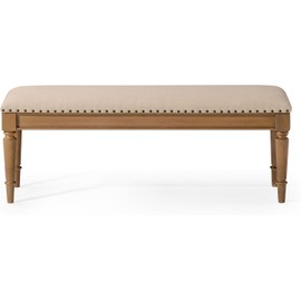 Maven Lane Elizabeth Traditional Wooden Upholstered Bench, Padded Seat for Kitchen Dining Room Table or Entryway in Antiqued Natural Finish