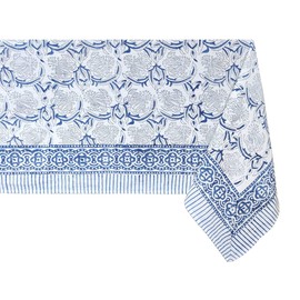 ATOSII ‘Santorini’ 100% Cotton Fall Tablecloth, Handblock Print Blue Rectangle Table Cloth for Kitchen I Dining Table Linen I Parties Wedding Christmas Thanksgiving I Fall Decor 60 X 90 Inches