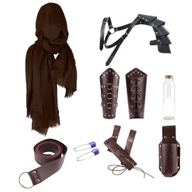 nezababycos Mens Renaissance Accessories Medieval Knight Costume Leather Shoulder Armor Bracers Belt Hood Scarf Viking Ren Faire Cosplay (Brown)
