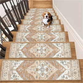 Lahome Stair Treads Non Slip 15 Pack 8" X 30" Stair Treads for Wooden Steps, Washable Self Adhesive Stair Runners Stain Resistant Stair Carpet, Edging Staircase for Kids Elders and Dogs (15pc, Taupe)