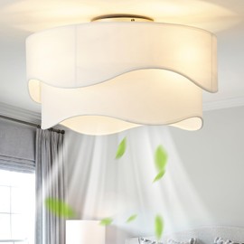 DSYBRI Flush Mount Ceiling Fan with Lights, 20" Low Profile Boho Ceiling Fan with Light Remote Control, Caged with 6 Speeds for Bedroom, Nursery, Living Room