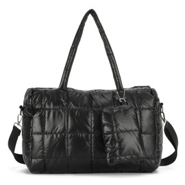 Syrads Shopping Bag for Women Large Purse Women's Padded Shoulder Bag Lightweight Puffy Shopping Bag and School Bag, black