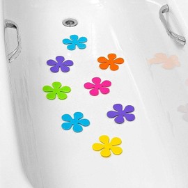 Sanixa Anti-Slip Flower Shaped Stickers, Multicoloured, Set of 6 - Comfort & Safety for Your Bathroom Insert, Shower, Bathtub, Suction Mats Stickers, Colourful