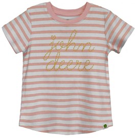 John Deere Pink and White Striped Short Sleeved T-Shirt Girls Sizes 5 6 6X 7 8 10 12 (US, Age, 8 Years, Pink)