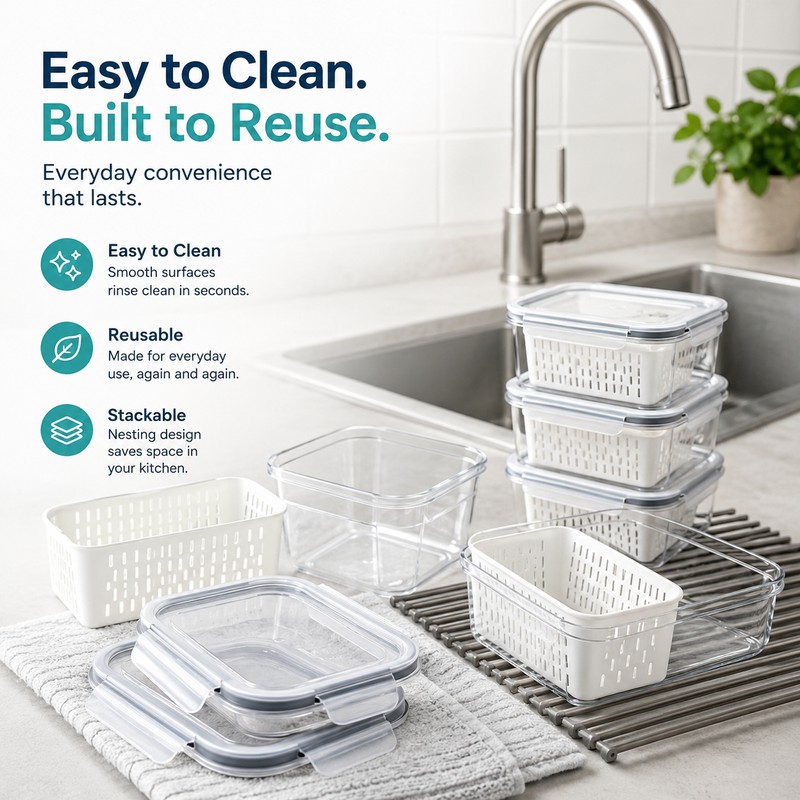 5-Piece Produce Storage Containers for Fridge – Stackable Food Keepers