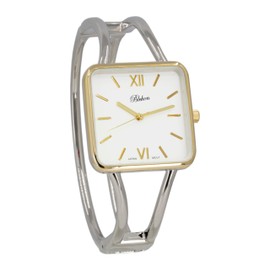 Blekon Collections Womens 30mm Square Elegant Metal Cuff Bangle Fashion Watch (Two-Tone)