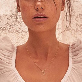 Fettero Moon Gold Pendant Necklace for Women Layered Necklaces Coin New Cresent/Star/Nail/Sun/Tree Circle Pendant Dainty Minimalist Simple Jewelry Womens Girls Mothers Gift