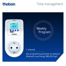 Theben 0200130 Eltimo 020 top3 Digital Socket Switch with Weekly Program I Timer I Optional App Programming via Bluetooth I Weekly Switch