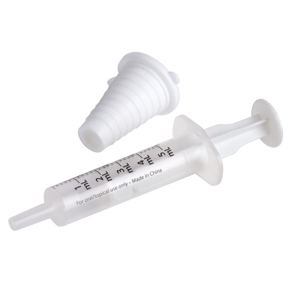 Ezy Dose Kids Baby Oral Syringe & Dispenser, Calibrated for Liquid Medicine, 5 mL, Includes Bottle Adapter, White and Transparent