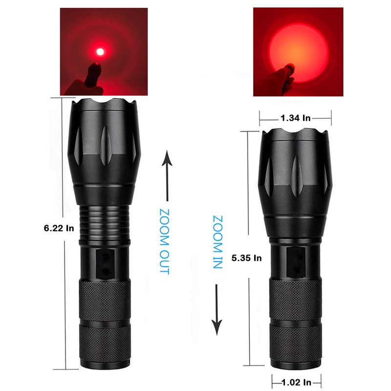 Souyos Upgraded Red Flashlight Powerful White & Red Light, Zoom