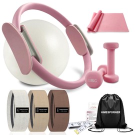 HIMESPORNER Pilates Ring Set 9 PCS, Magic Circle Yoga Ring, Pilates Ball, 2.2lb *2 Dumbbells, Resistance Bands, Tape Measure, Pilates Weight Kit Equipment Accessories for Home Workouts Fitness Yoga