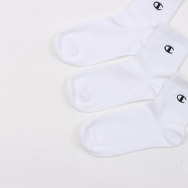 Champion CBSCB202 Children's Socks, 3 Pairs Set, Antibacterial and Odor Resistant, Embroidered, One Point Logo Embroidery, Quarter Length Socks, 3P Socks for Kids, white