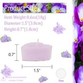 Tea Candles Heart Handmade 24 Pack Violet Scented Smokeless Tea Lights Candle 7 Hour Long Burning Tealight Candle for Wedding Yoga Spa Decoration(Purple)