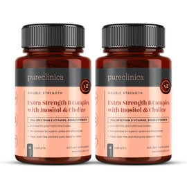 Extra Strength B Complex with Inositol & Choline x 180 Caplets (2 Bottles of 90) – High-Potency B Vitamins for Energy, Brain & Nerve Support – 6 Months Supply