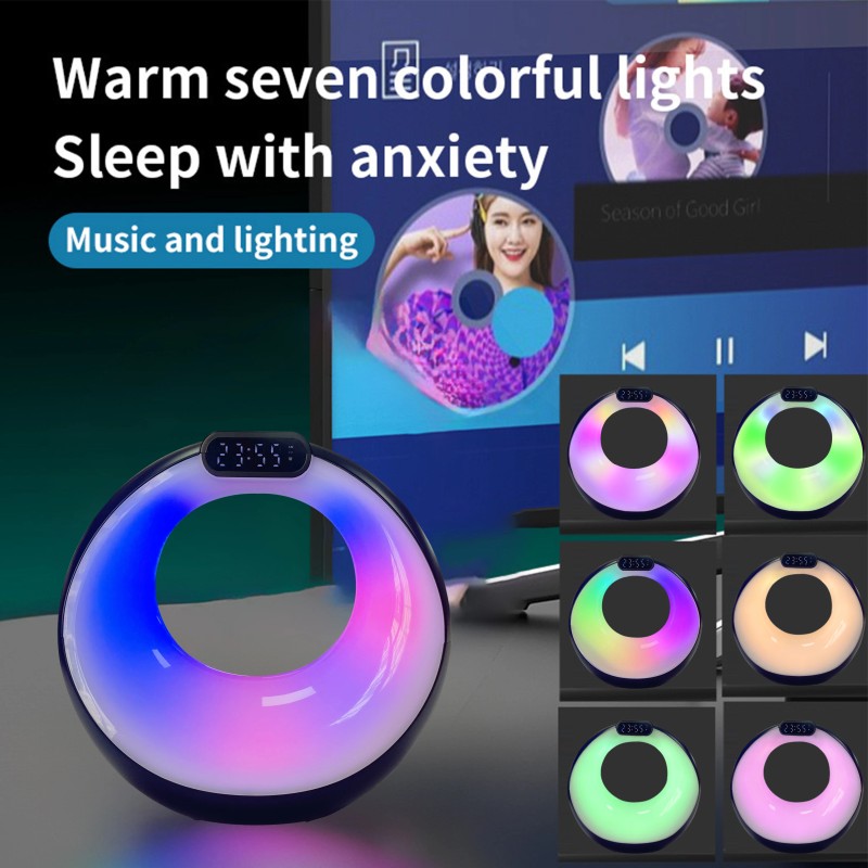 Wireless Speaker Bedside Night Light Digital Alarm Clock Smart APP