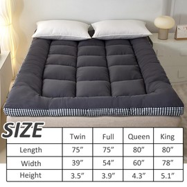 3 Inch Thick Mattress Topper Queen Size - Non-Slip Mattress Pad Cover for Back Pain Breathable Folding Sleeping Pad Machine Washable Mattress Protector (60x80 inch,Black)